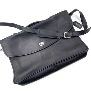 Vintage Coach | Genuine Leather Silver Hardware Black Briefcase Messenger Bag